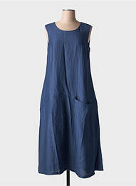 Robe mi-longue tissage crêpe sans manche bleu ORTO BOTANICO femme