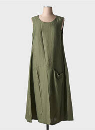 Robe mi-longue tissage crêpe sans manche vert ORTO BOTANICO femme
