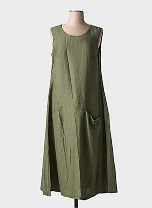 Robe mi-longue tissage crêpe sans manche vert ORTO BOTANICO femme