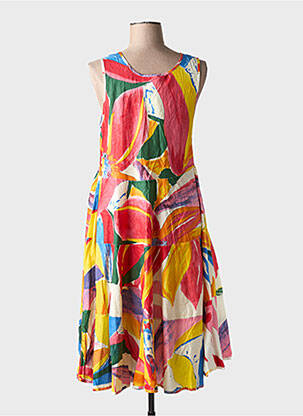 Robe mi-longue imprimé fantaisie sans manche orange DRESS ADDICT femme