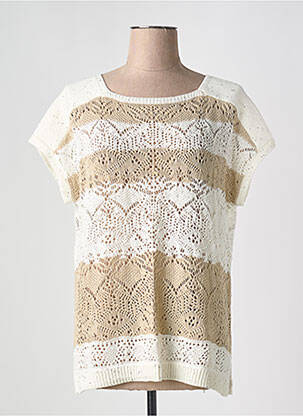 Pull coupe cintrée manches courtes beige MARINA V femme