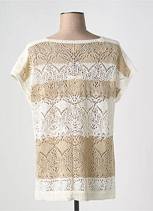 Pull coupe cintrée manches courtes beige MARINA V femme