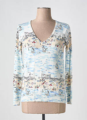 Pull coupe cintrée manches longues blanc LEO & UGO femme
