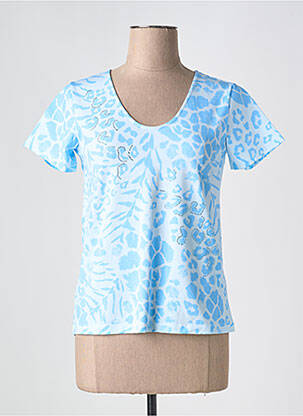 T-shirt imprimé fantaisie manches courtes bleu LEO & UGO femme