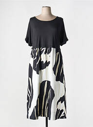 Robe mi-longue imprimé fantaisie manches courtes noir ORTO BOTANICO femme