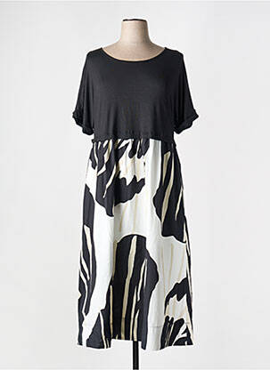 Robe mi-longue imprimé fantaisie manches courtes noir ORTO BOTANICO femme