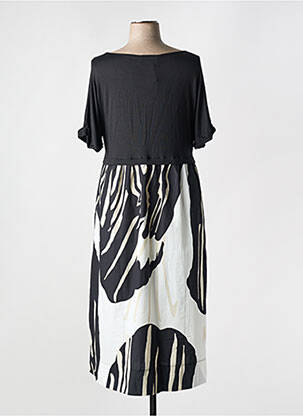 Robe mi-longue imprimé fantaisie manches courtes noir ORTO BOTANICO femme