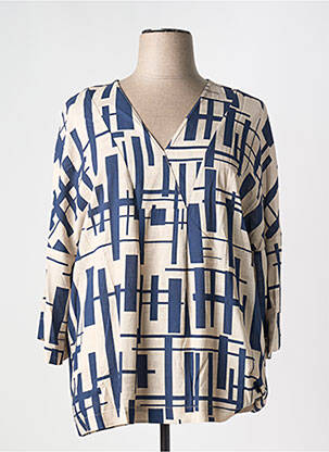 Blouse tissage popeline manches 3/4 bleu ORTO BOTANICO femme