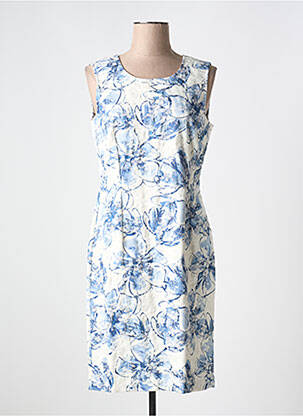 Robe mi-longue imprimé fleurs sans manche bleu GUY DUBOUIS femme