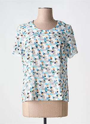 Top imprimé fantaisie manches courtes blanc FRANCE RIVOIRE femme