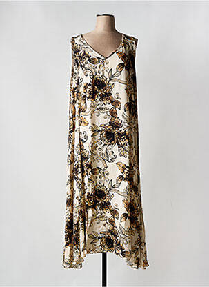 Robe longue imprimé fleurs sans manche beige PIMENT ROUGE femme