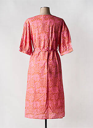 Robe mi-longue imprimé fleurs manches courtes rose CALIE femme