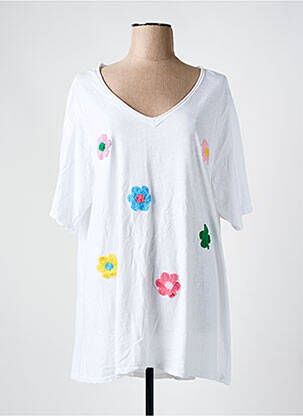 T-shirt col v manches 3/4 blanc PIMENT ROUGE femme