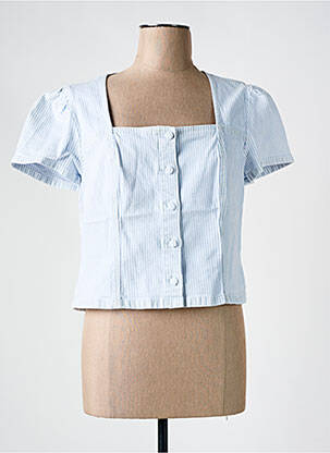 Top col carré manches courtes bleu ORAIJE femme