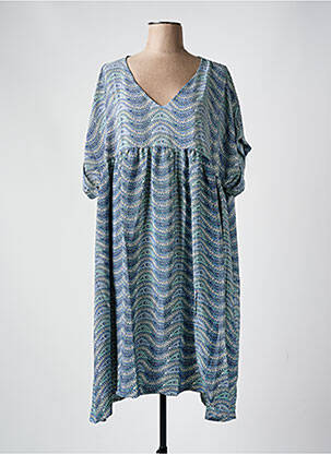 Robe mi-longue imprimé fantaisie manches courtes bleu PIMENT ROUGE femme