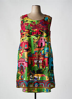 Robe mi-longue imprimé fantaisie sans manche vert ORIENTIQUE NATURALLY femme
