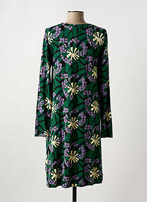Robe mi-longue imprimé fleurs manches longues vert ZILCH femme