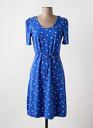 Robe mi-longue imprimé fantaisie manches courtes bleu WOW TO GO femme