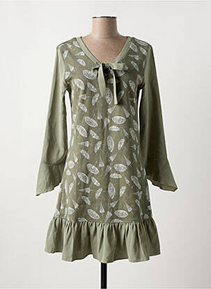 Robe courte manches longues manches longues vert AKINO LAUDE femme