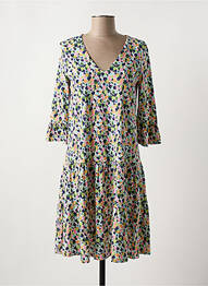 Robe mi-longue imprimé fleurs manches 3/4 bleu SURKANA femme