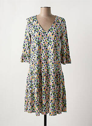 Robe mi-longue imprimé fleurs manches 3/4 bleu SURKANA femme