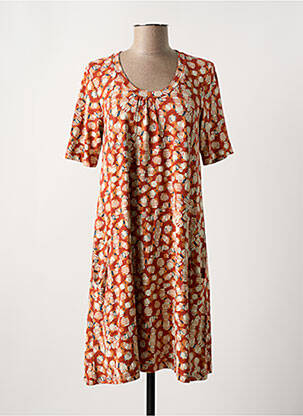 Robe mi-longue imprimé fantaisie manches courtes orange ZILCH femme