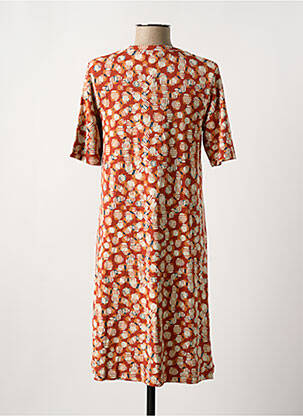 Robe mi-longue imprimé fantaisie manches courtes orange ZILCH femme