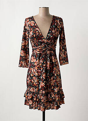 Robe courte imprimé fleurs manches longues marron FIFILLES femme