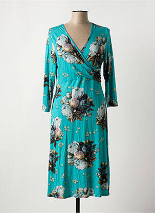 Robe mi-longue imprimé fleurs manches longues bleu LALAMOUR femme