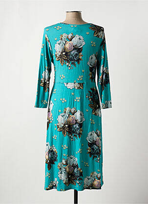 Robe mi-longue imprimé fleurs manches longues bleu LALAMOUR femme