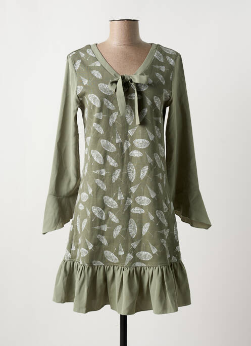 Robe courte manches longues manches longues vert AKINO LAUDE femme