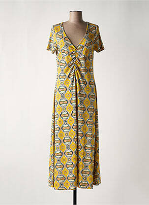 Robe longue imprimé fantaisie manches courtes jaune SURKANA femme