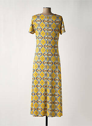 Robe longue imprimé fantaisie manches courtes jaune SURKANA femme