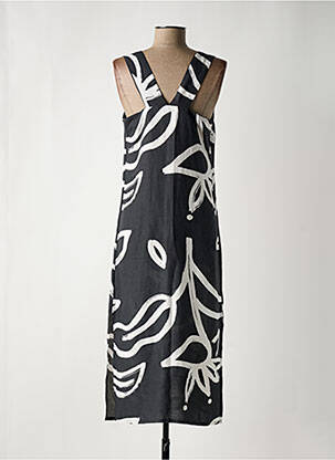 Robe mi-longue imprimé fantaisie sans manche noir POU NOU femme