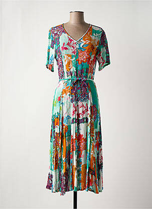 Robe mi-longue imprimé fantaisie manches courtes vert ORIENTIQUE NATURALLY femme
