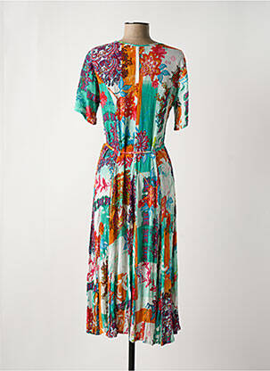 Robe mi-longue imprimé fantaisie manches courtes vert ORIENTIQUE NATURALLY femme