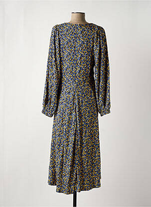 Robe mi-longue imprimé fleurs manches longues bleu TRANQUILLO femme