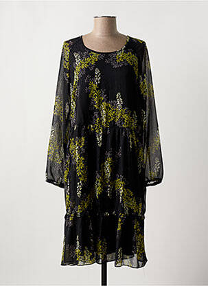 Robe mi-longue imprimé fantaisie manches longues noir SIGNATURE femme