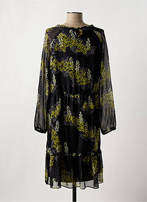 Robe mi-longue imprimé fantaisie manches longues noir SIGNATURE femme