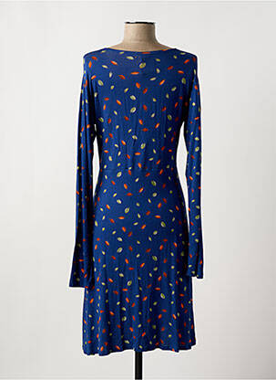 Robe mi-longue imprimé fantaisie manches longues bleu PRINCESSE NOMADE femme