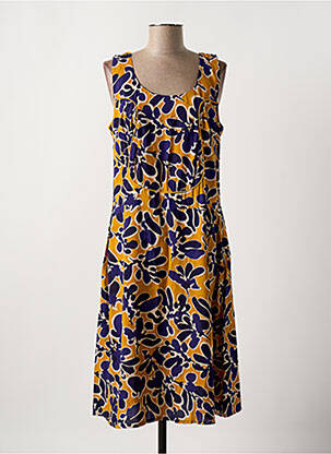 Robe mi-longue imprimé fantaisie sans manche jaune BLA-BLA femme