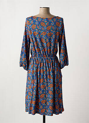 Robe mi-longue imprimé fantaisie manches longues bleu PRINCESSE NOMADE femme
