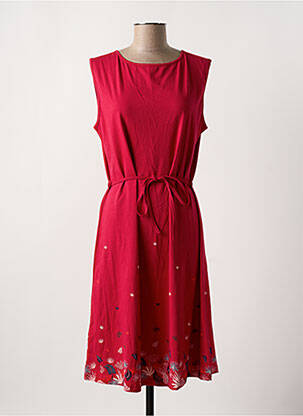 Robe mi-longue imprimé fantaisie manches courtes rose TRANQUILLO femme