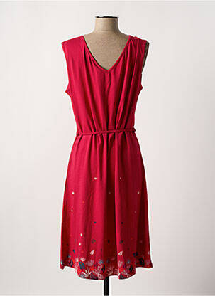 Robe mi-longue imprimé fantaisie manches courtes rose TRANQUILLO femme
