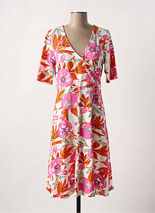 Robe mi-longue imprimé fleurs manches courtes rose ZILCH femme