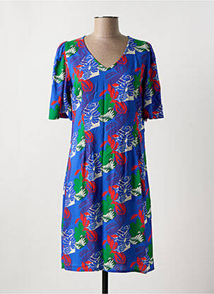 Robe mi-longue imprimé fantaisie manches courtes bleu PRINCESSE NOMADE femme