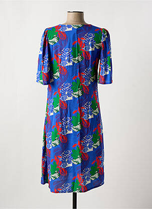 Robe mi-longue imprimé fantaisie manches courtes bleu PRINCESSE NOMADE femme