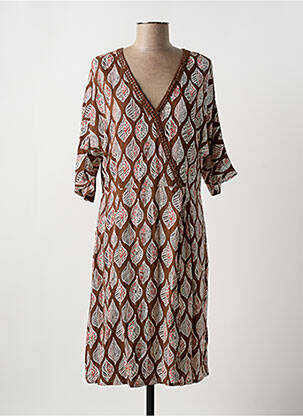 Robe mi-longue manches 3/4 manches 3/4 marron SURKANA femme