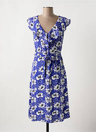 Robe mi-longue imprimé fleurs manches courtes bleu ZILCH femme