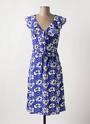 Robe mi-longue imprimé fleurs manches courtes bleu ZILCH femme